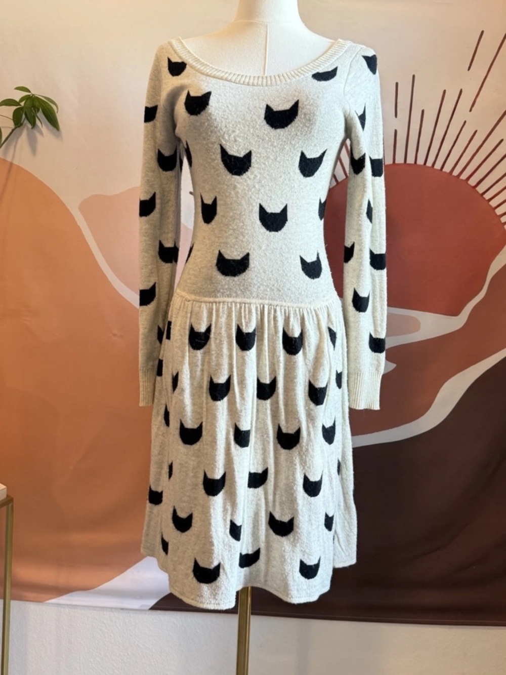 Dear Creatures Anthropologie Women’s Novelty Cat Print Sweater Dress Size XS